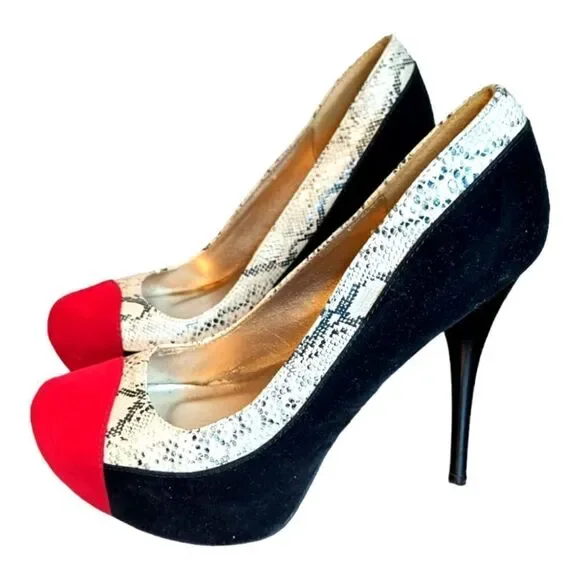 Qupid Color Block W Snake Print Heels - Picture 3 of 6